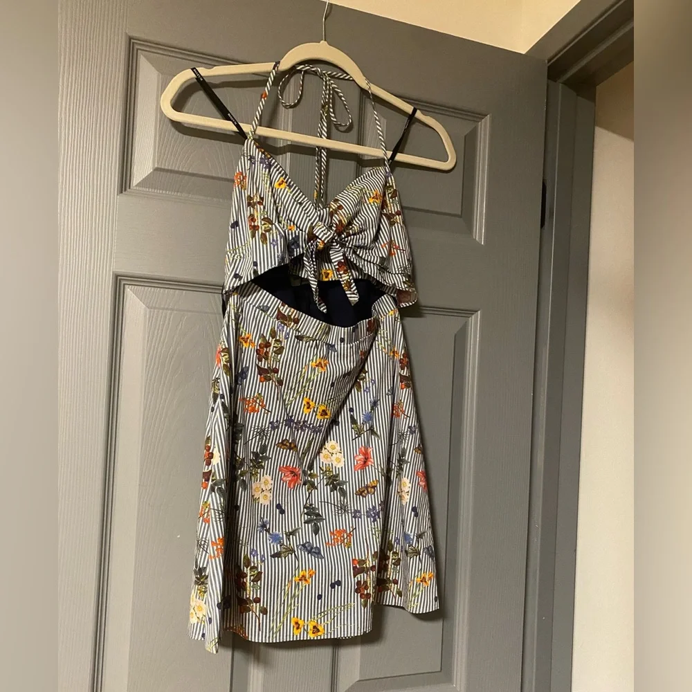 Bailey 44 Navy and Floral Striped Tie-Front Dress spring summer sundress - Picture 2 of 5